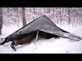 Emergency Tarp Shelter In The Snow