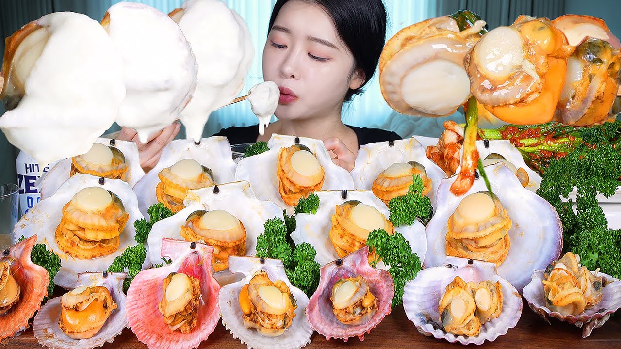 ASMR MUKBANG | 대왕가리비 또똣한 생크림치즈소스에 찍어 먹기 ☆  홍가리비 비단가리비 먹방! King Scallops Dipped in Hot Cream Cheese