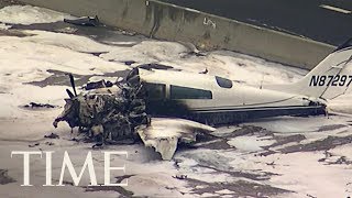 Two people were injured after a small airplane crashed onto the 405
freeway in california on friday, officials said. subscribe to time
►► http://po.st/subscr...