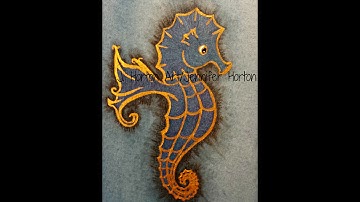 #LoveSummerArt/Gold and Blue Seahorse/ Mixed Media