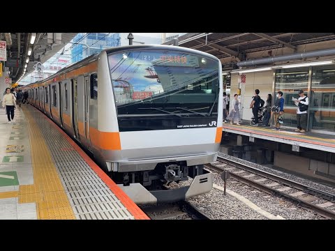 E233系0番台ﾄﾀH43編成が中央特快高尾行きとして新宿駅12番線を発車する動画（2023.10.23）