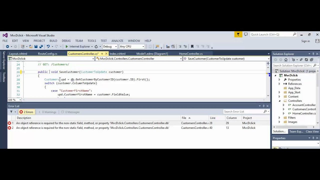 MVC - Error - An object reference is required for the non static field, - YouTube Mvc - Error - An Object Reference Is Required For The Non Static Field, - Youtube