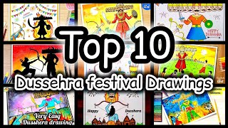 Dussehra Easy Drawing / Indian festival scenery drawing / easy step by step