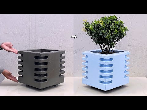 Very Beautiful And Simple Cement Flower Pot Model | How To Make Flower Pots From Foam Molds At Home