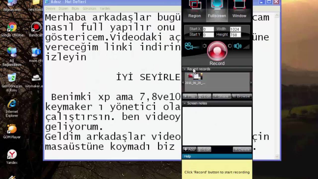 Bandicam tam sürüm ücretsiz indir
