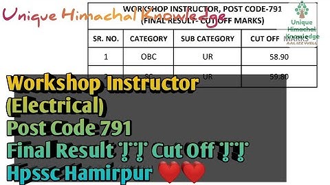 Workshop Instructor (Electrical) Post Code: 791|| Final Result|| Hpssc Hamirpur ❤️❤️🙏