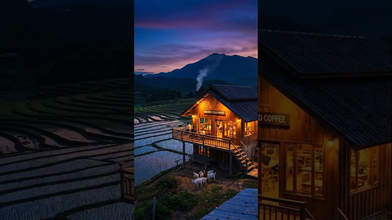 Cozy wooden coffee shop 