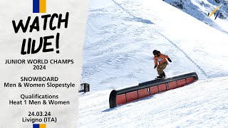 LIVE: Junior World Champs 2024 Livigno SB Slopestyle - Qualifications Heat 1 Men & Women 10:15 CET