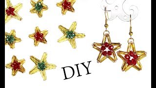 DIY: beaded ★ STAR ★ Christmas earrings (necklace) / Новогодние серьги звездочки из бисера (колье)