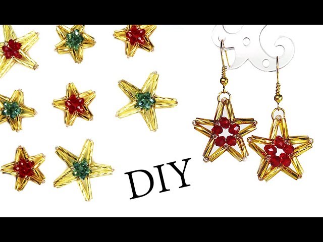 DIY: beaded ★ STAR ★ Christmas earrings (necklace) / Новогодние серьги звездочки из бисера (колье)