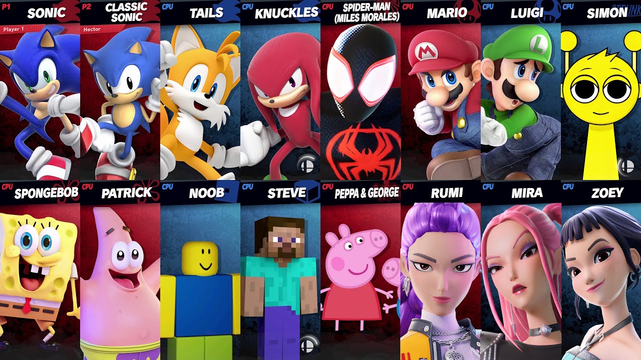 NEW Sonic vs Mario vs Roblox vs Minecraft vs Peppa vs Spider-Man vs Fortnite vs Steve in Super Smash