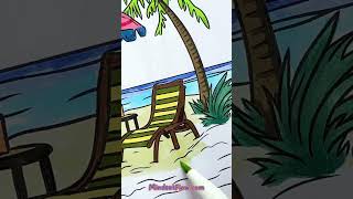 Beach Scene Coloring Page: Color the Dreamiest Beach Day with Lounger and Umbrella #shorts
