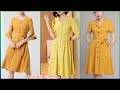 Mustard Hem Scalloped Linen Outfits/Yellow Sun Dress/Summer Midi Outfits Ideas/Yellow Skater Dress