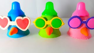 Match Rainbow Colors Squishy Balls with Kinetic Sand Milk Bottles Smiley Face | Video for Kids.