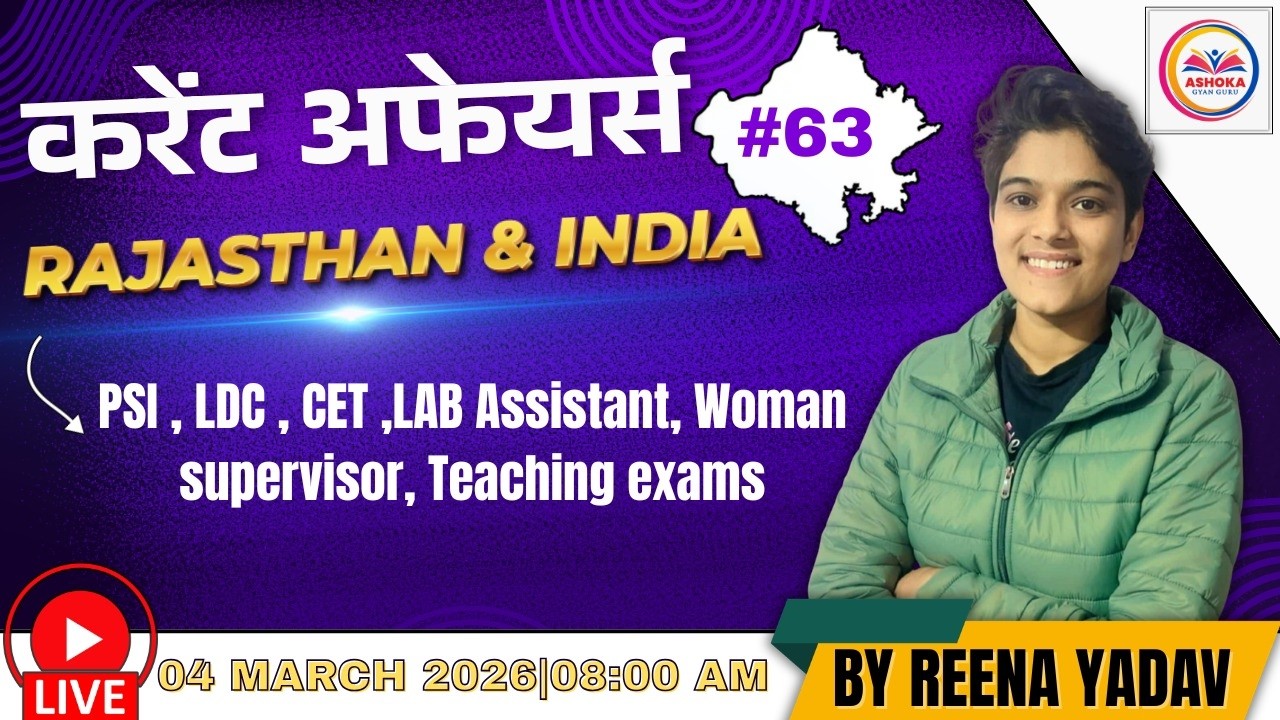 Current Affairs Rajasthan & India | 04 MARCH 2026 |Class- 63 | Important Question |By Reena Yadav