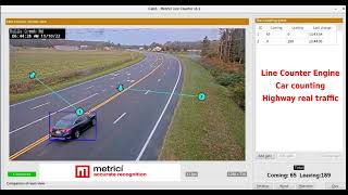 Vehicle detection and counting using Metrici AI Line Counter object recognition software on highway