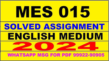 mes 015 solved assignment 2024 | mes 15 solved assignment in english 2023-24 | mes 15 2024