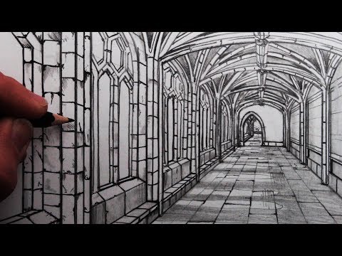 How to Draw a Medieval Hallway in One Point Perspective: Cloisters
