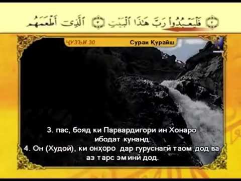 Тарчумаи сураи. Сураи Қурайш. Сураи тарс. Сураи комбат. Сураи барои тарс.