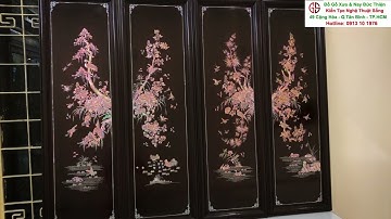 Bộ tranh Tứ Quý Khảm Ốc Singapore Đỏ Lửa Vàng Chanh Xịn Xò - [[ Phiên Bản Đặc Biệt - Cực Đẹp ]]