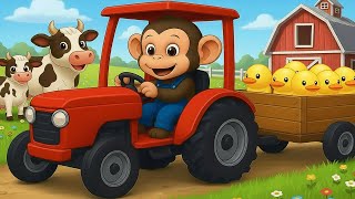 🚜🐵 Monkey Farmer Repairs Tractor and Harvests Radishes, Cabbages– Farm Life | Funny Monkey Kids!