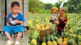 Single girl harvests pineapples and goes to market to sell | Cook food for your children to eat
