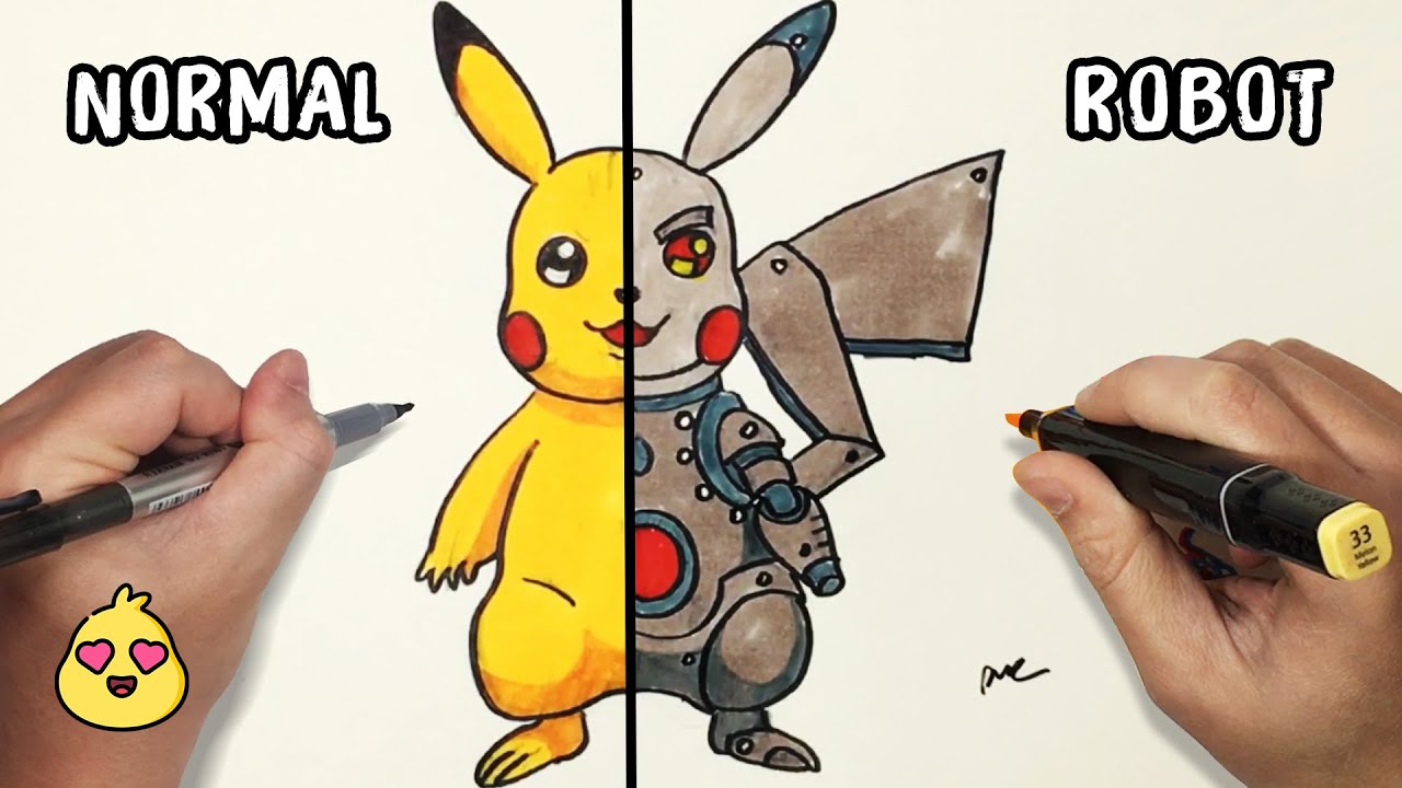 Drawing Pokemon Pikachu in 2 Art Styles | Pokemon Art Challenge - YouTube