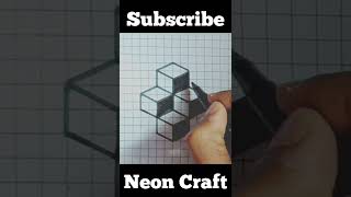 3d 4 cubes drawing | Neon Craft | 3d drawing | shorts