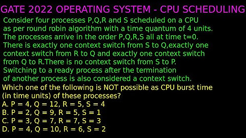 GATE 2022 CSE ANSWERS OS | 4 Process P,Q,R,S scheduled as per round robin , NOT possible Burst time