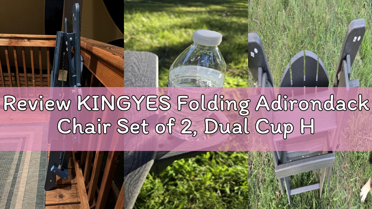 Review KINGYES Folding Adirondack Chair Set of 2, Dual Cup Holders & All-Weather HDPE, Wood-Like Pat