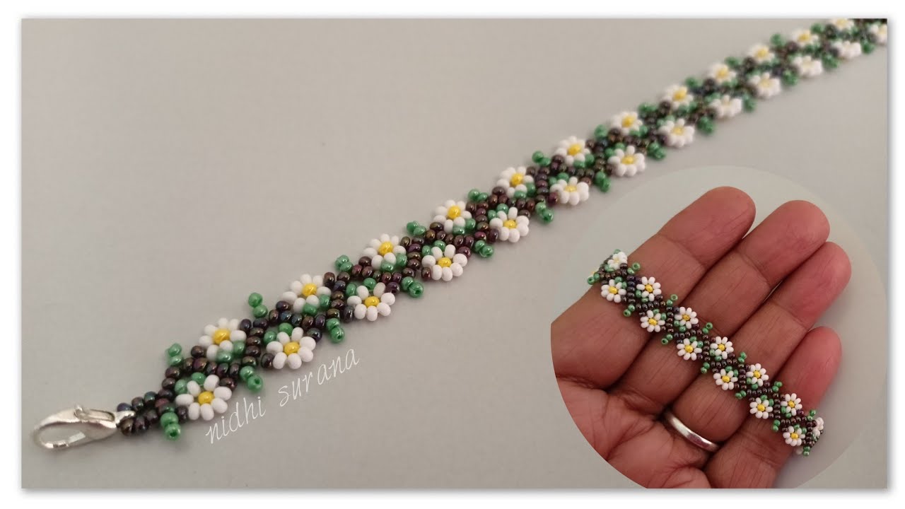 Easiest Daisy on Vine BraceletSeed bead Jewelry Pulsera Tutorial diy