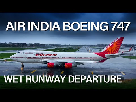 25 years Old Air India Boeing 747-400 Wet Runway Takeoff from Mumbai Airport