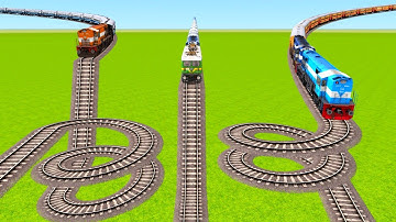 THREE TRAINS SPRINGING CROSS ON DOUBLE SPRING RAILWAY TRACKS & SINGLE STAIR TRACK|Train simulator|