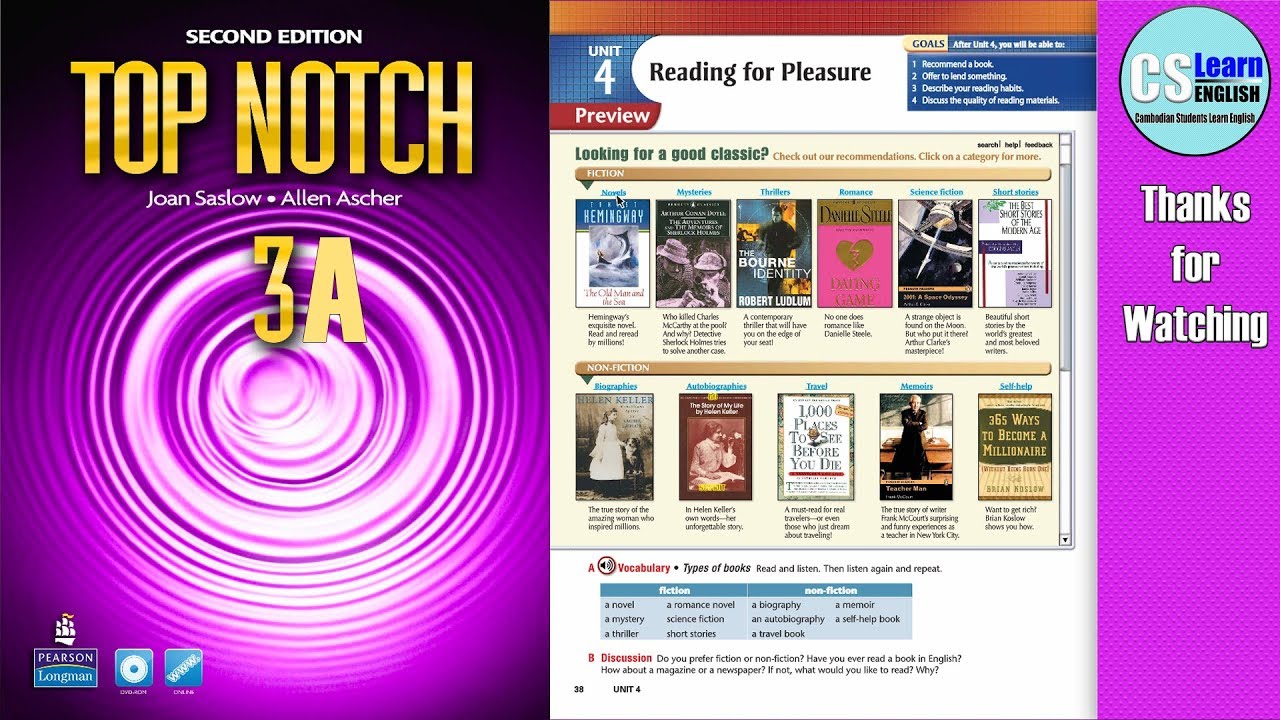 Top Notch 3: Unit 4: Lesson 0: Preview (Reading for Pleasure) - YouTube
