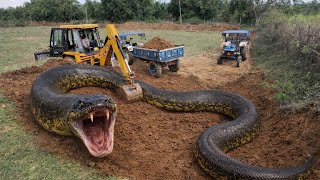 JCB 3dx Backhoe Machine Loading Mud in Mahindra 575 Tractor Trolley , TATA Dump Truck And Thar Car