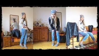Plaid Shirt, Boyfriend Jeans, Kitty Hat OOTD