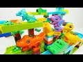 Satisfying Building Block coaster ☆ Marble Run ASMR funny dinosaurs and Spiral elevator course