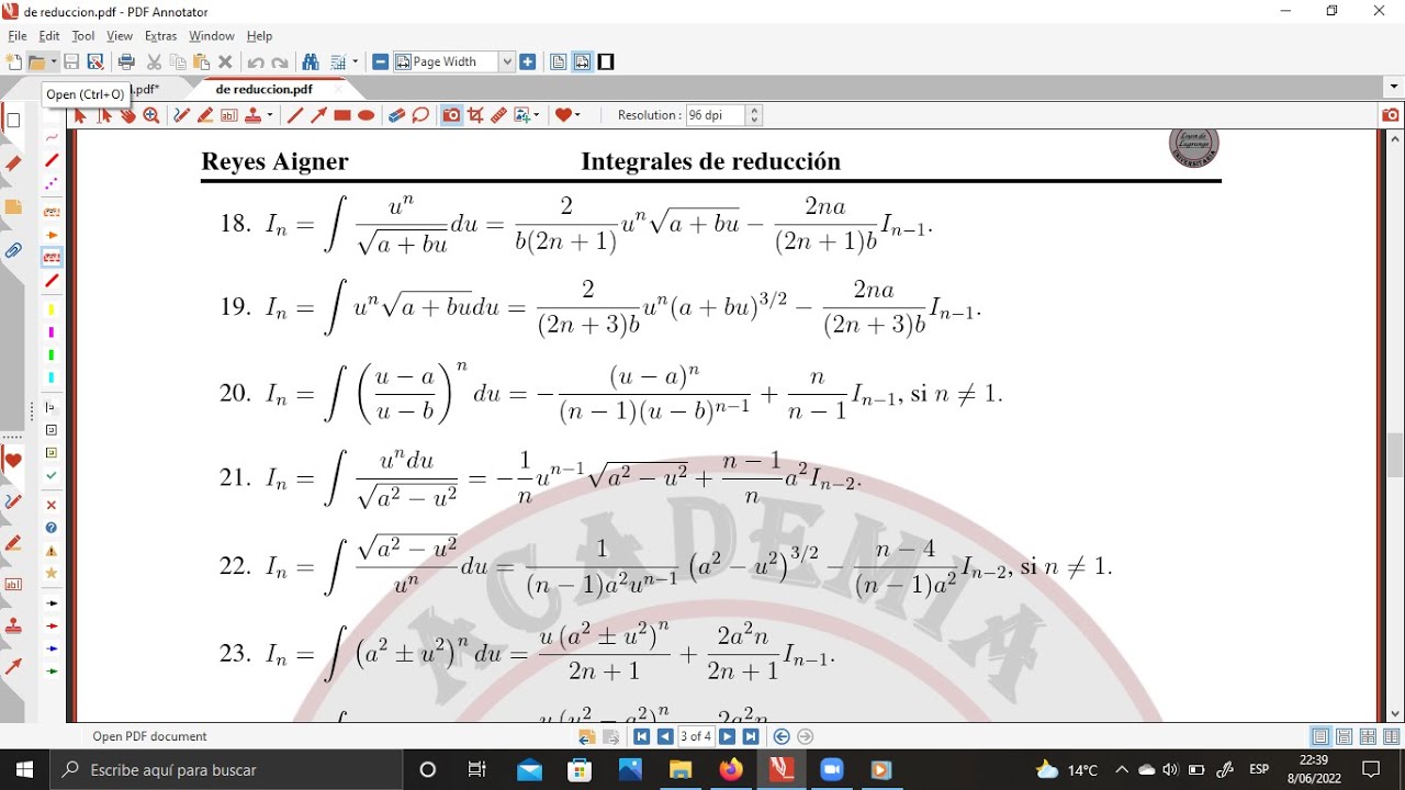 INTEGRALES RECURSIVAS (DE REDUCCIÓN). VIDEO 8, EJERCICIO 19. - YouTube
