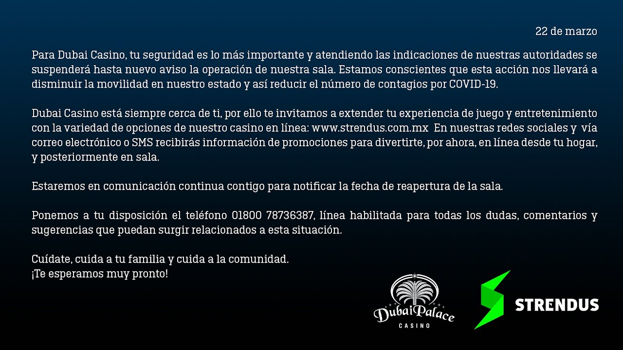nhã ngáo Suspensión de Operación por COVID19| Dubai Palace Casino