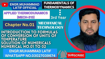 DAE | 3rd Year | Mechanical Technology | Mech-313 | Thermodynamics | Chapter 01 | Numerical 1 to 2