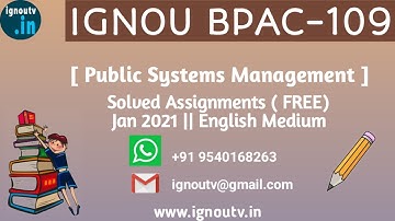 IGNOU BPAC-109 Solved Assignment Jan 2021 [FREE] || IGNOU BAPAH || IGNOU TV || IGNOU ||