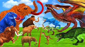 Prehistoric Animals vs Prehistoric Dinosaurs Mammoth Elephant vs Dinosaur Size Comparison Animals