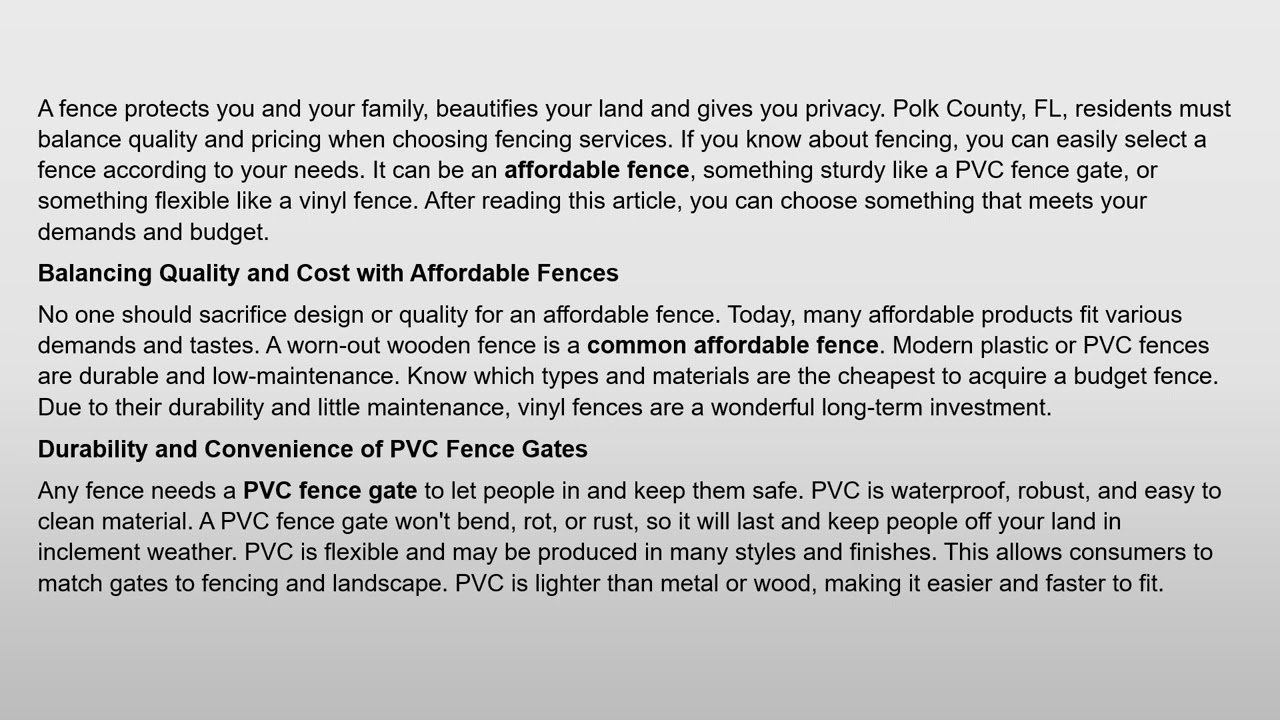 Enhancing Your Home's Boundary Affordable Fencing Solutions in Polk County FL