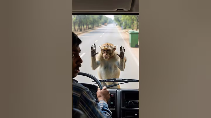 Monkey begs driver to stop #ai #wildliferescue #rescue #rescueefforts #shorts #monkey