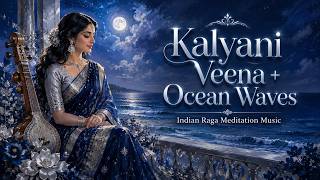 1 Hour Kalyani Veena + Ocean Waves | Indian Raga Meditation Music