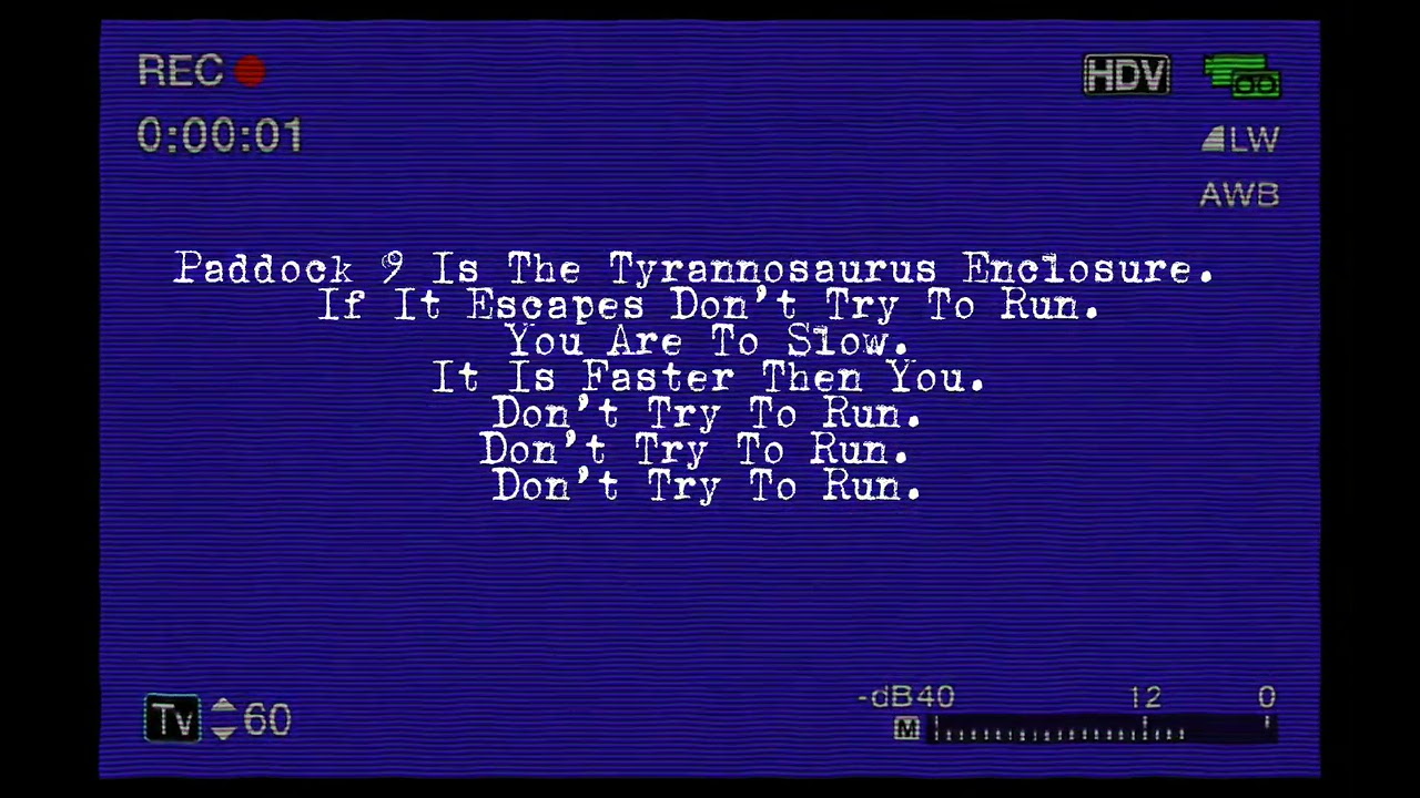 Jurassic World Paddock Nine Training Video ( Horror VHS )