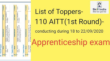 List of Toppers-110 AITT (1st Round)- September-2020 |Apprentice exam -2020 Toppers list|Apprentice