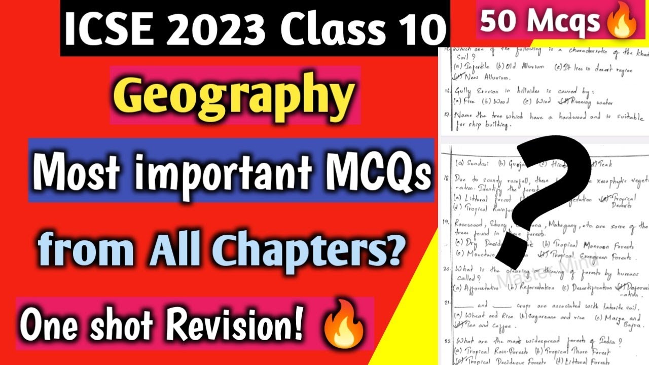 ICSE 2023 Geography: All chapters important Mcqs | One shot Revision ...