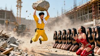 The brick mover lifted a giant stone at the site, while beauties knelt, begging him to return!