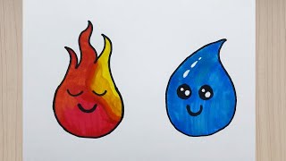 Ateş Ve Su Resmi Nasıl Çizilir / Kolay Çizimler